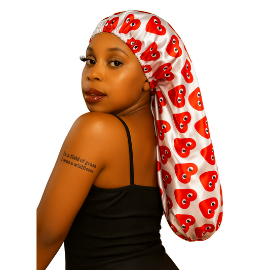White Red Hearts Long Bonnet