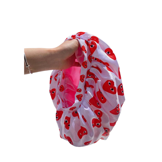 White Red Hearts Double Layer Bonnet