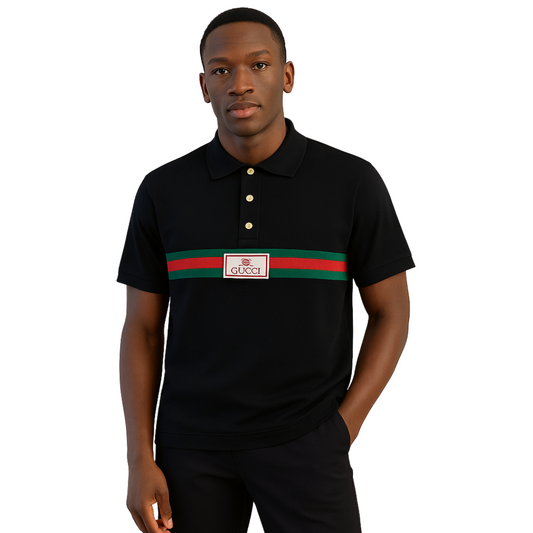 Black w/ Stripes GG Design Polo Shirt