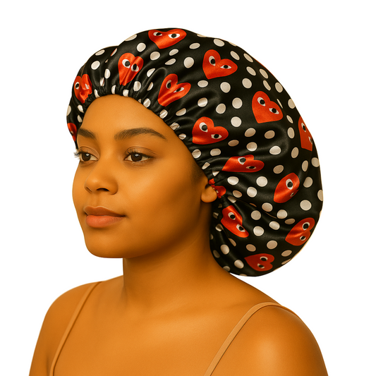 Black Red Hearts Bonnet