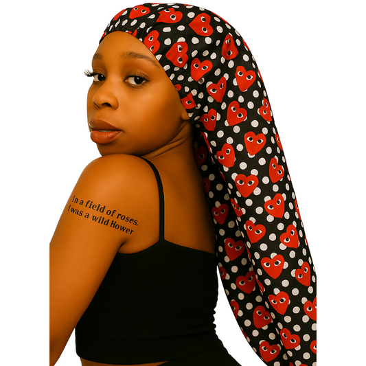 Black Red Hearts Long Bonnet