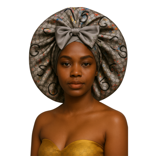 Beige Silk Satin With Elastic Tie Bonnet