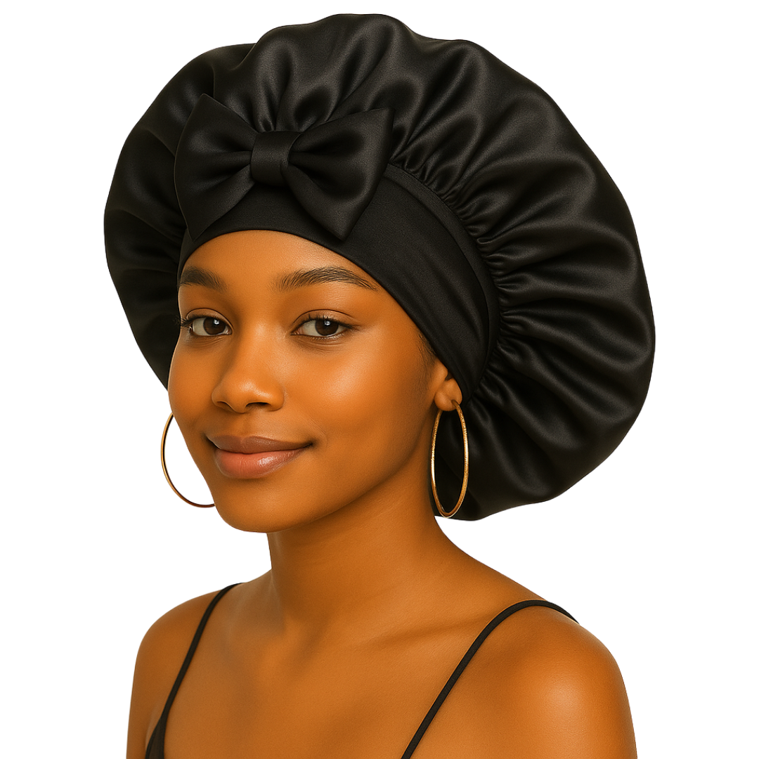 Black Regular Silk Satin With Elastic Tie Bonnet