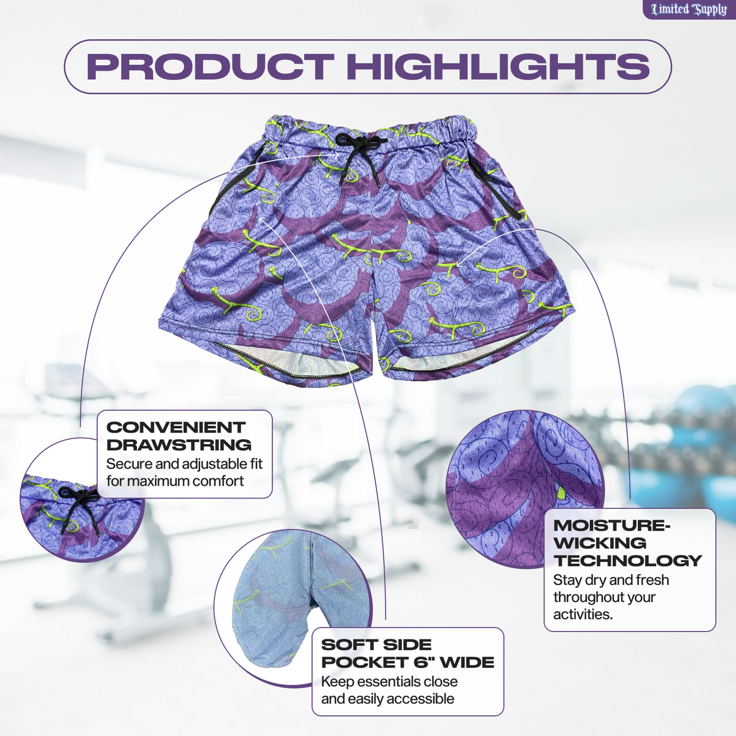 Red Cloud and Violet Gum Mesh Shorts