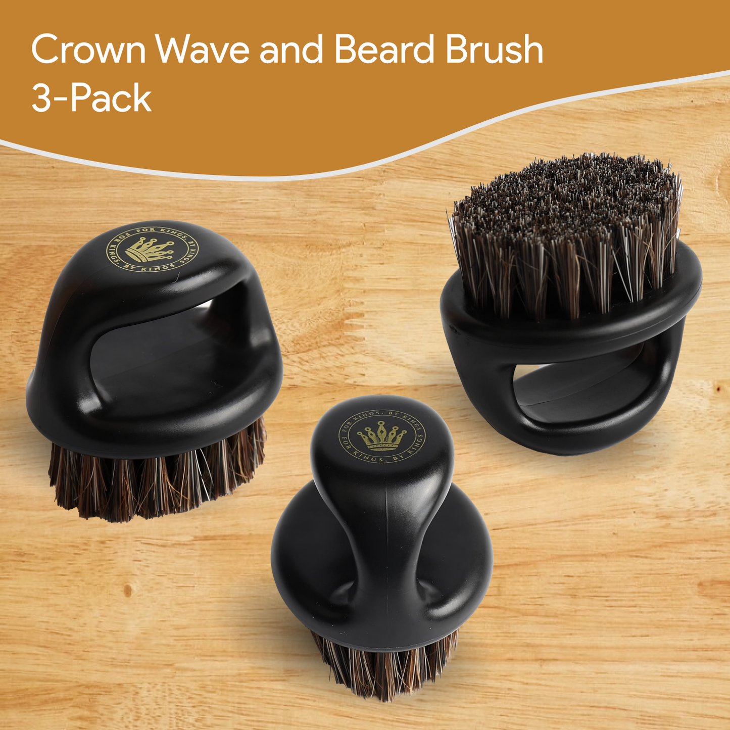 3-Pack Crown Hair Brush Wavers Barbers Beard Brush