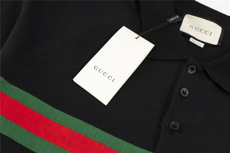 Black w/ Stripes GG Design Polo Shirt