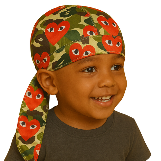 Camo Red Hearts Durag for kids