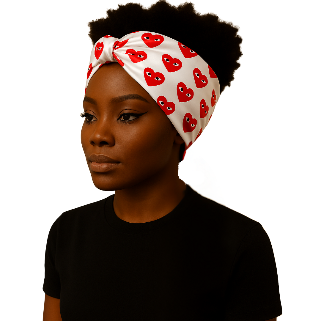 White Red Hearts Design Head Scarf