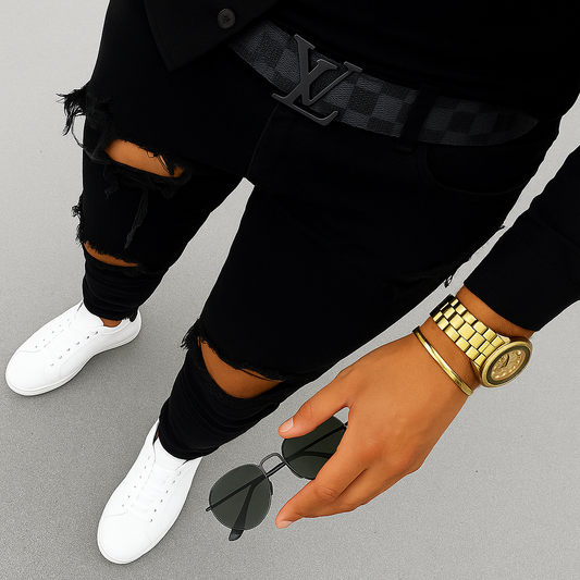 Black LLV Checkered Design Belt