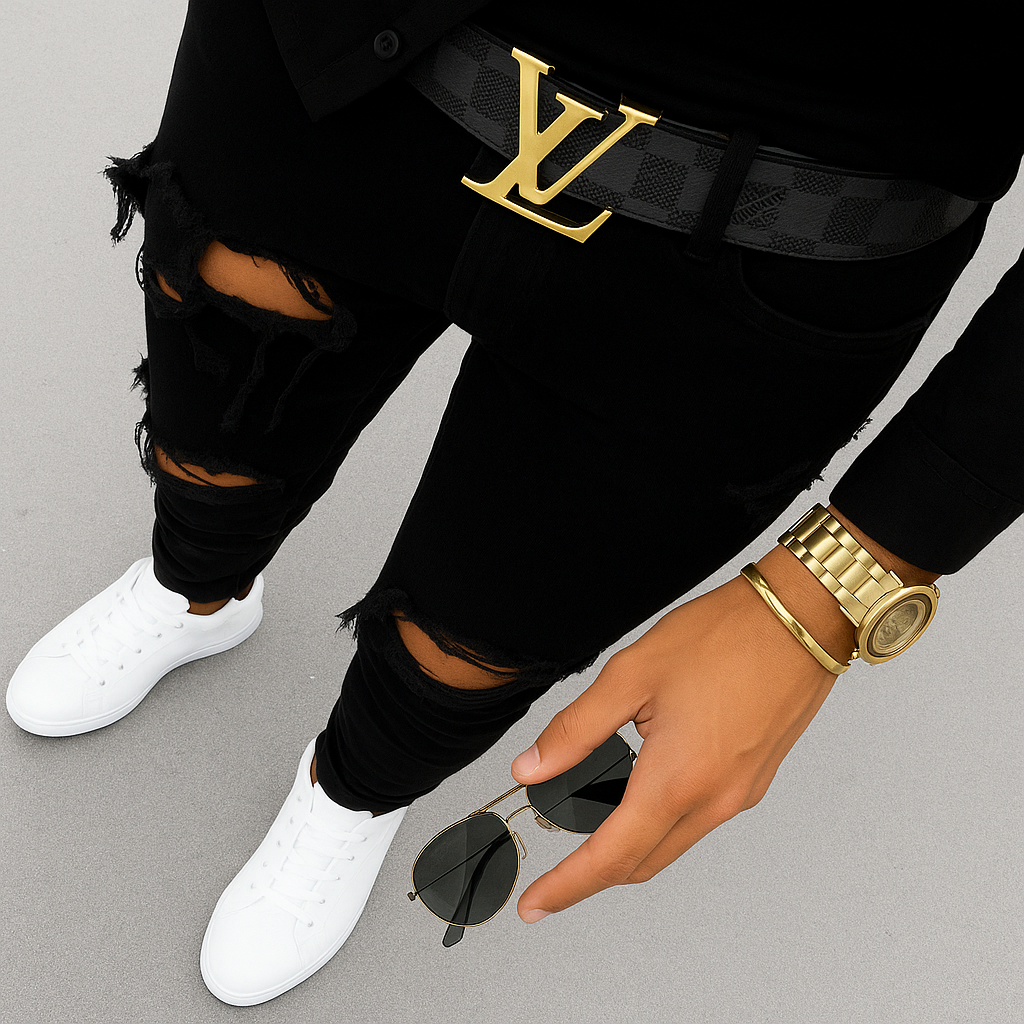 Black on Gold Checkered Belt