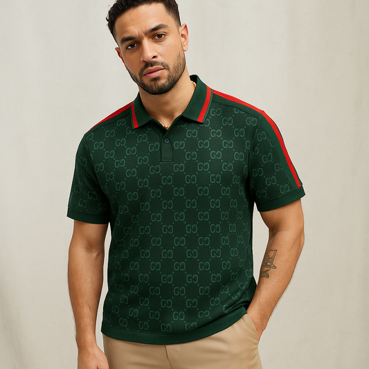 Green w/ Red Striped GG Design Polo Shirt