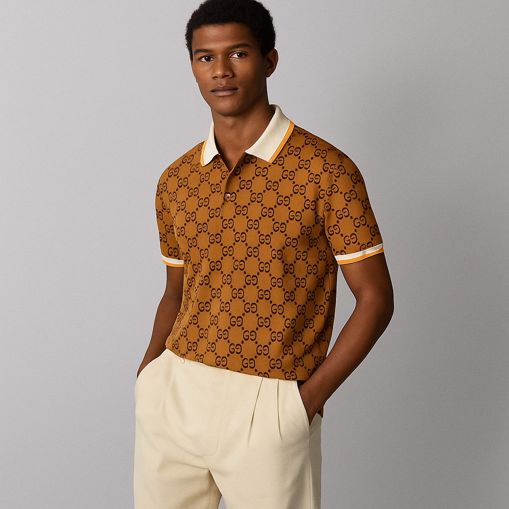 Brown GG Design Polo Shirt