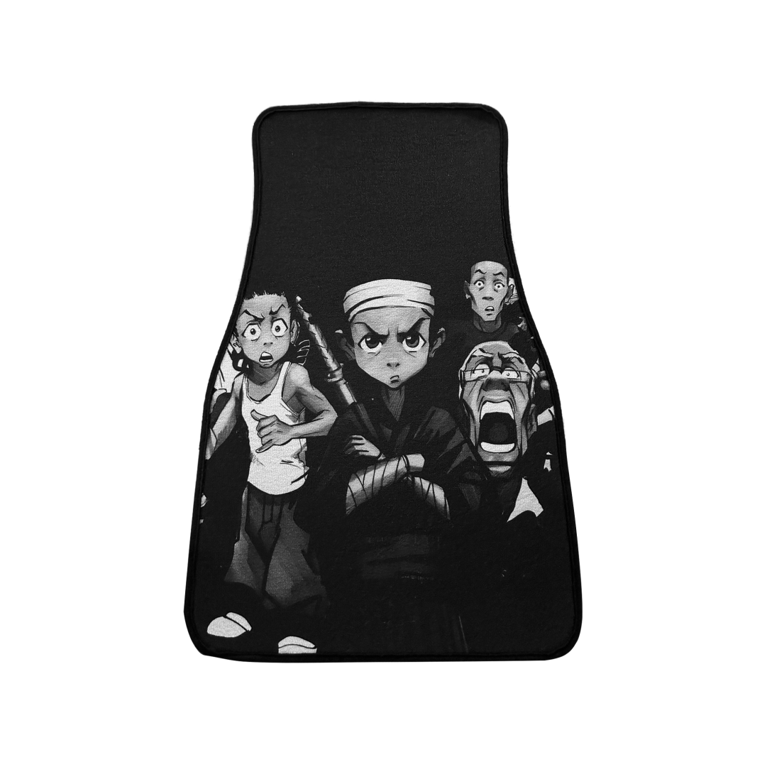 Anime Car Carpet Mat 1pc - Black Boondcks featuring black and white anime characters with an anti-slip backing.